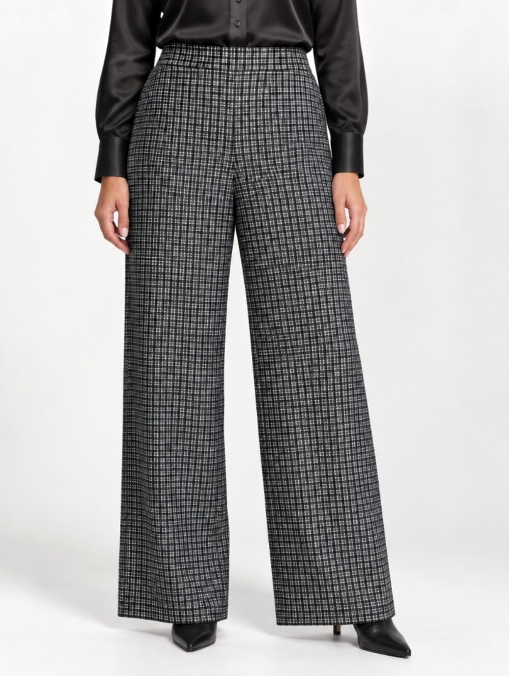 SPANX Supersmooth PerfectFit Ponte Wide Leg Pants M Micro Check Pull On Stretch